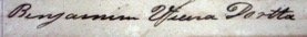 Assinatura de Benjamin Vieira Dortas Comunicação de óbito em 26/04/1895. Fl 135. Livro de óbitos da Freguesia de Sant’Anna 1894-1895 – 20.7/7 Arquivo Público Municipal de Salvador - APMS 